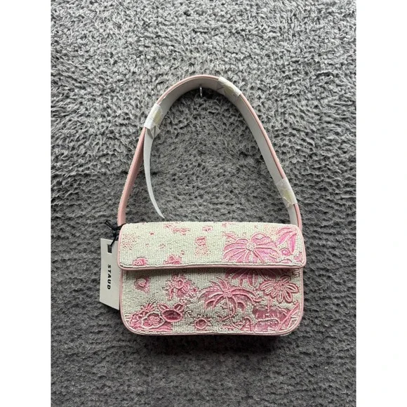 NWd Staud Women's Tommy Cherry Blossom Toile Ivory Beaded Flap Shoulder Bag - Picture 1 of 16